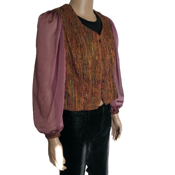 Vintage 70s Hand Loomed Renaissance Fortune Teller Button Front Top - Picture 2 of 8